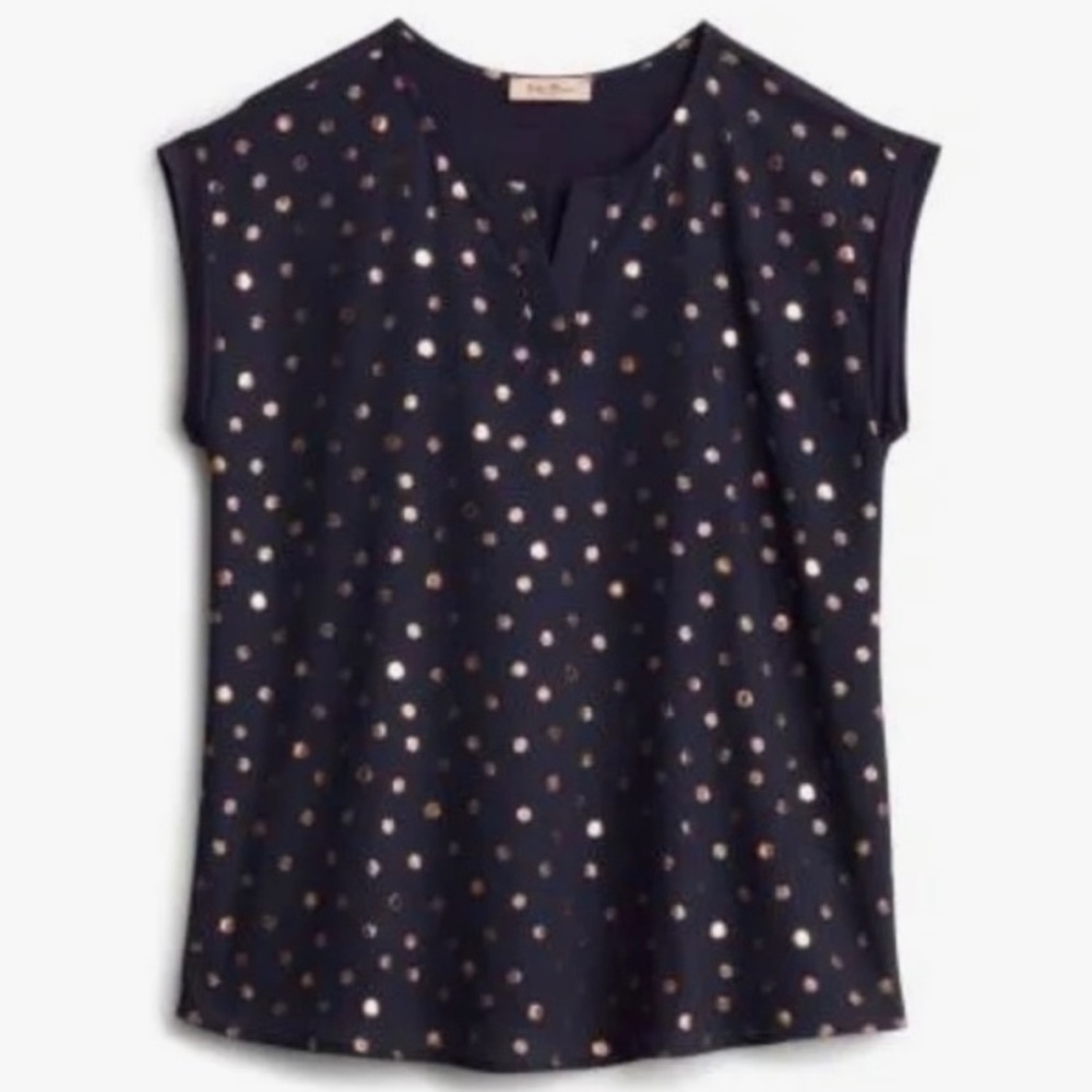 NWT! Full moon Reece mixed material maternity top, navy with metallic dots